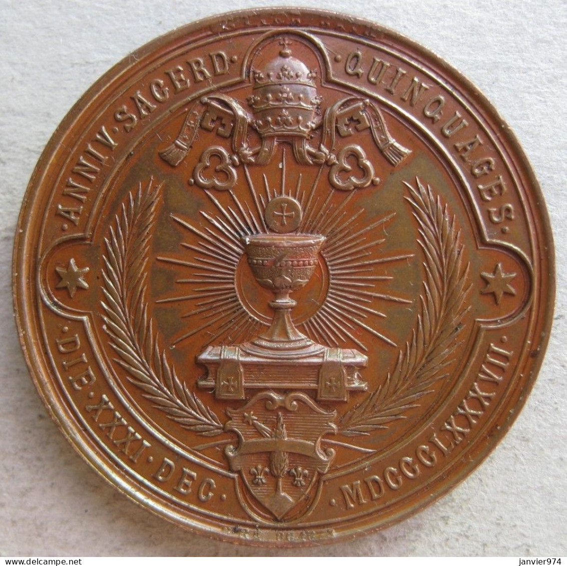 Médaille En Bronze Léon XIII 1887 . 50e Jubilé Sacerdotal, Sans Signature - Royaux/De Noblesse