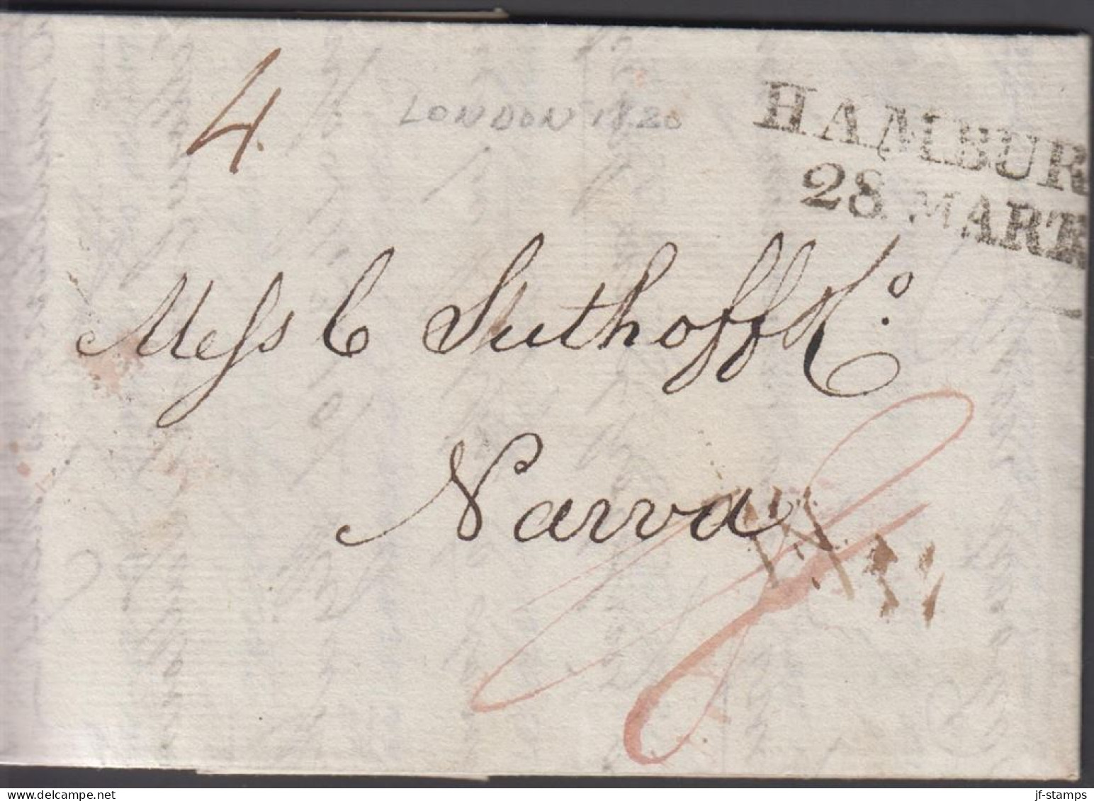 1820. ENGLAND.Fine Small Cover Dated London 21 March 1820 To Narva, Several Postal Markings And Cancels In... - JF442040 - Hamburg