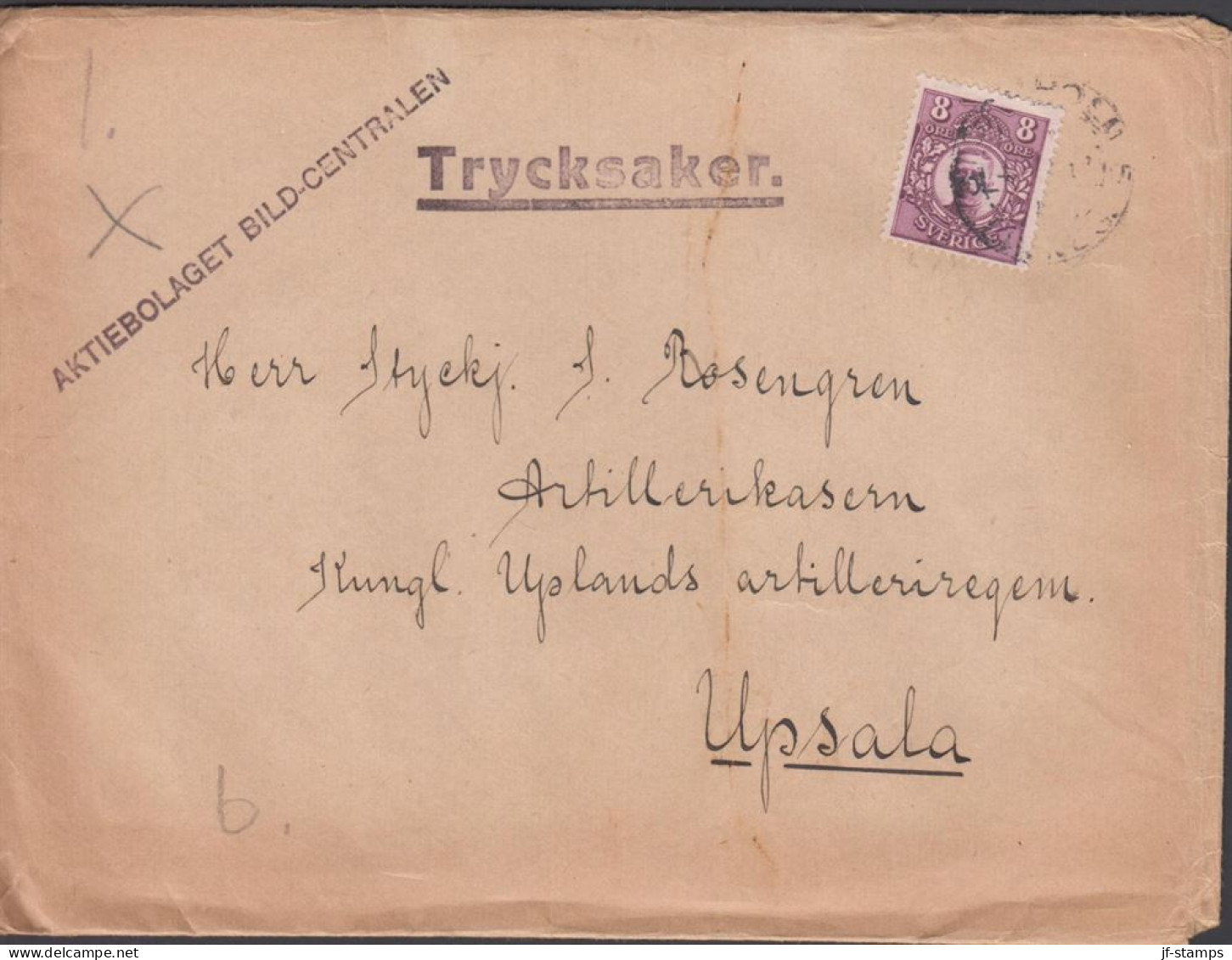 1918. SVRIGE. Gustav V. 8 öre On Envelope From AKTIEBOLAGET BILD-CENTRALEN As Tryksaker To Art... (Michel 70) - JF442054 - Neufs