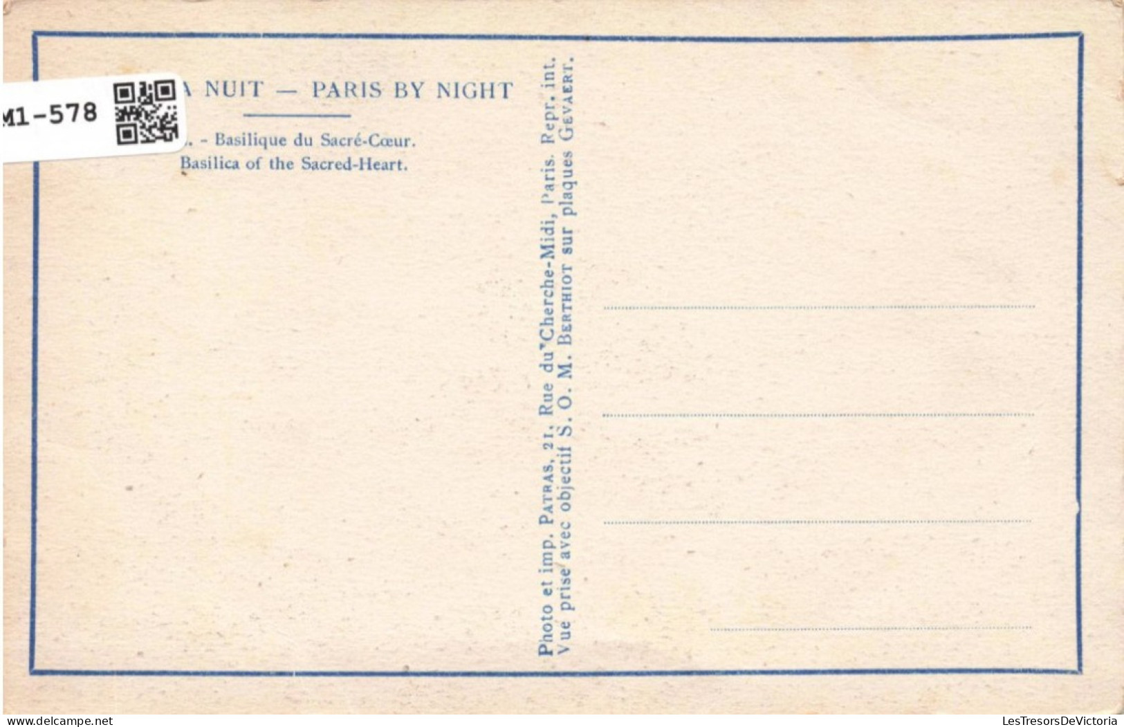 FRANCE - Paris - Paris La Nuit - Basilique Du Sacré-Coeur - Patras - Colorisé - Carte Postale Ancienne - Parijs Bij Nacht