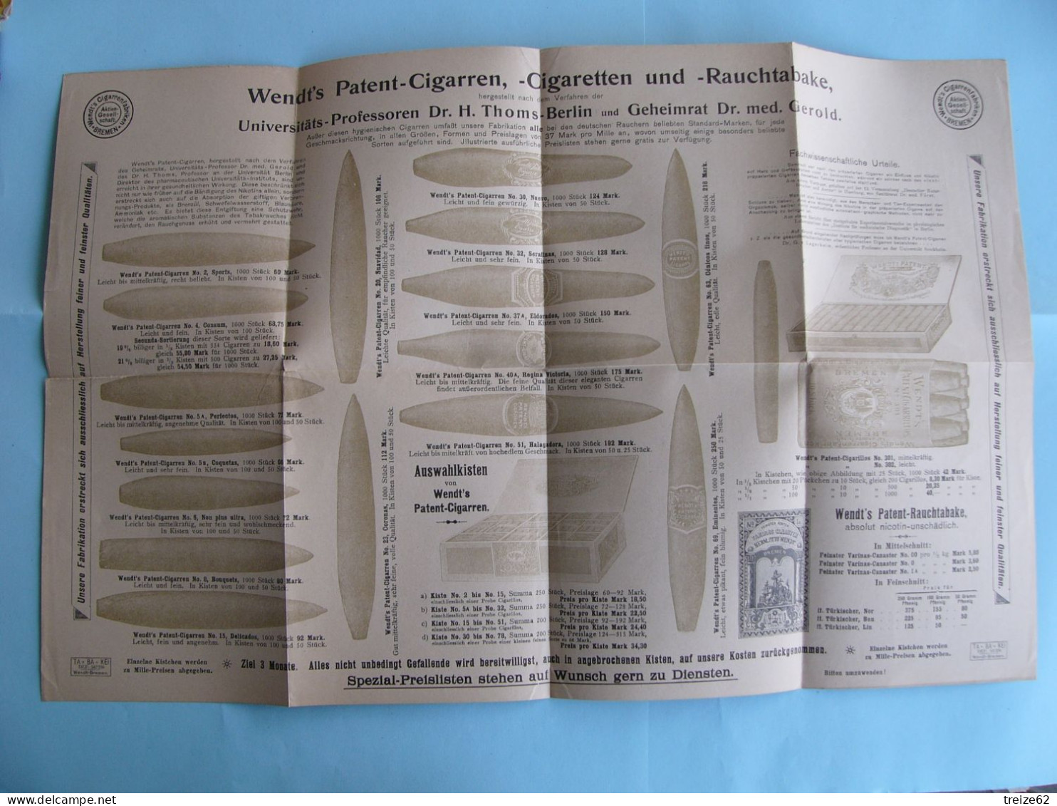 Publicité Originale Cigare Cigarren Wendt's Cigarrenfabriken Brême Bremen Tabac - Documents