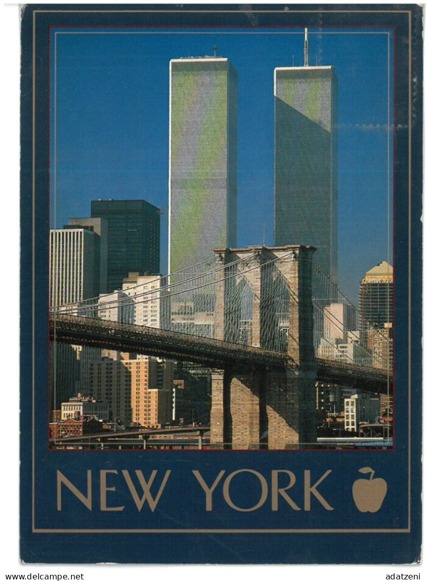 BR4148 U.S.A. New York Brooklyn Bridge In Front Of World Trade Center Viaggiata 1989 Verso Roma - World Trade Center