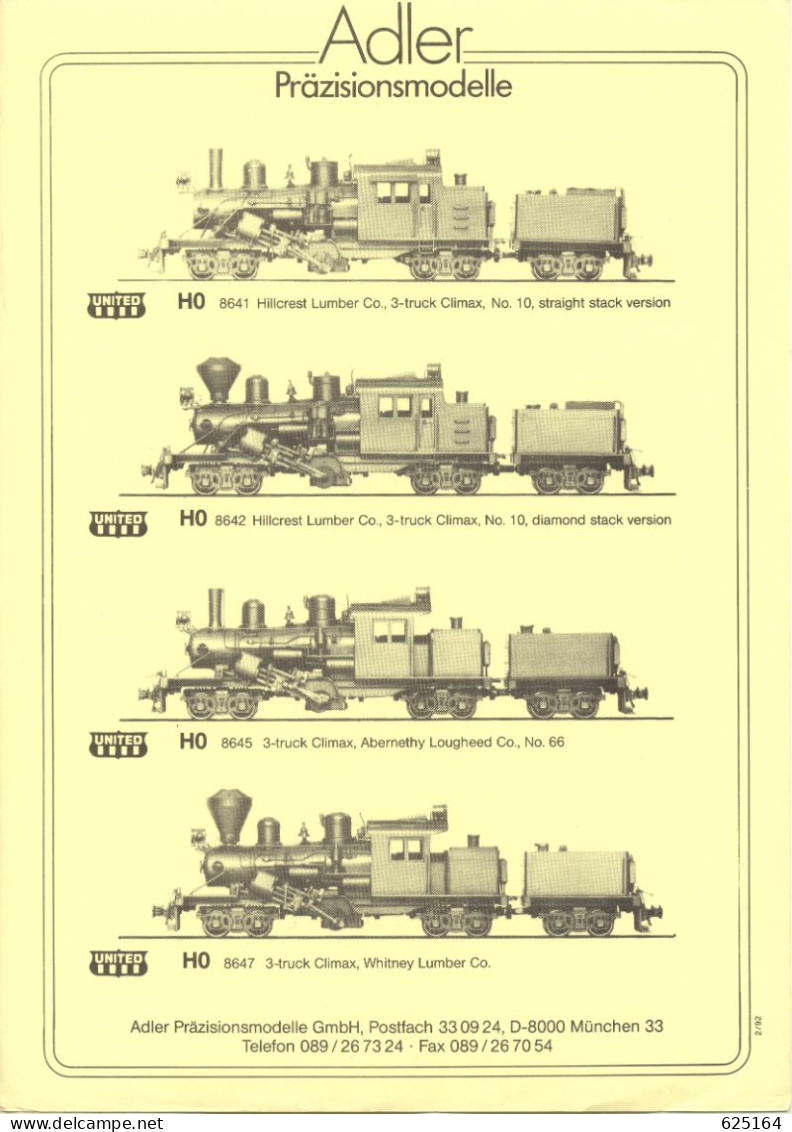 Catalogue ADLER Präzisionsmodelle 1992 Lumber Climax & 3-truck Climax HO - German