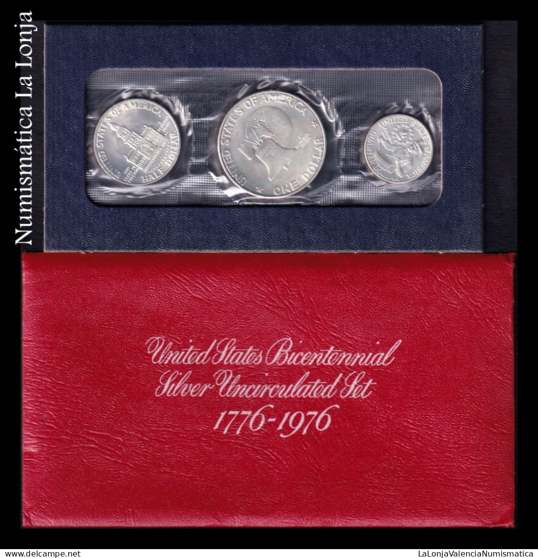 Estados Unidos United States 3 Monedas Commemorative Bicentenario 1/4 1/2 1 Dollar 1976 Silver With Folder Sc Unc - Sammlungen