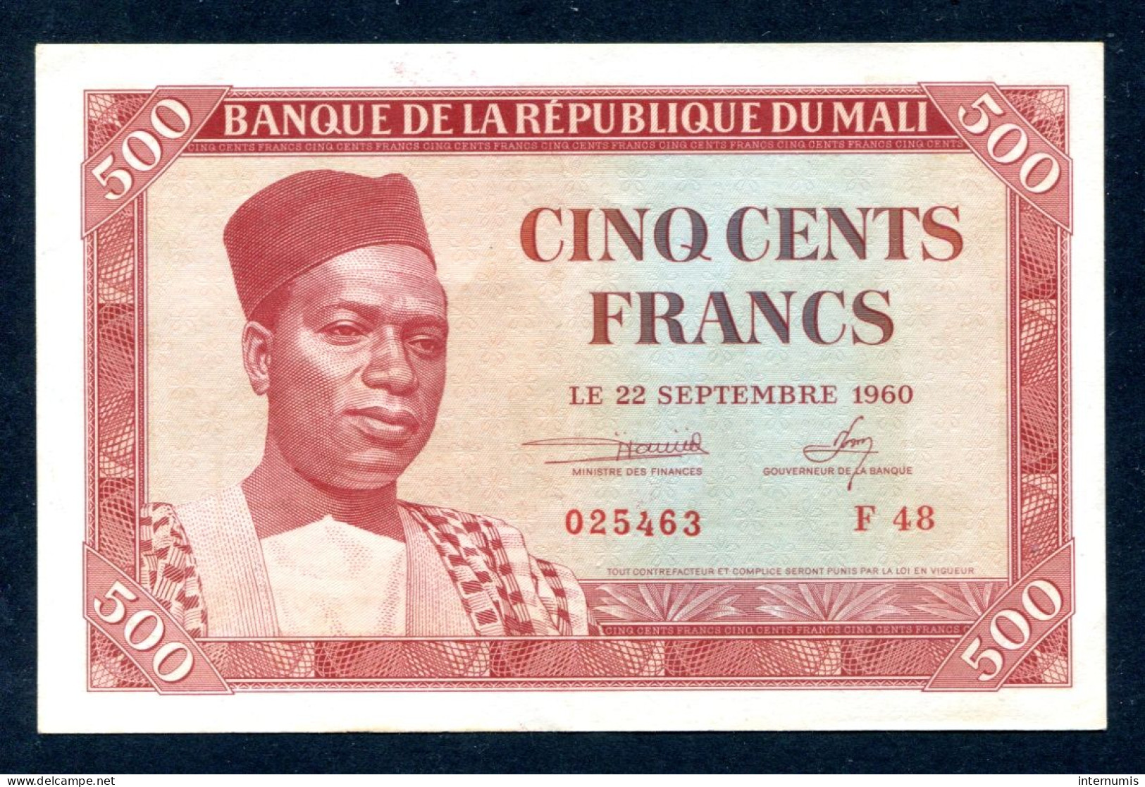 MALI, 500 Francs, 22-09-1960, N° : F28-025463, SUP (EF), (Leclerc & Kolsky) K.397, B103a, P.03a - Mali