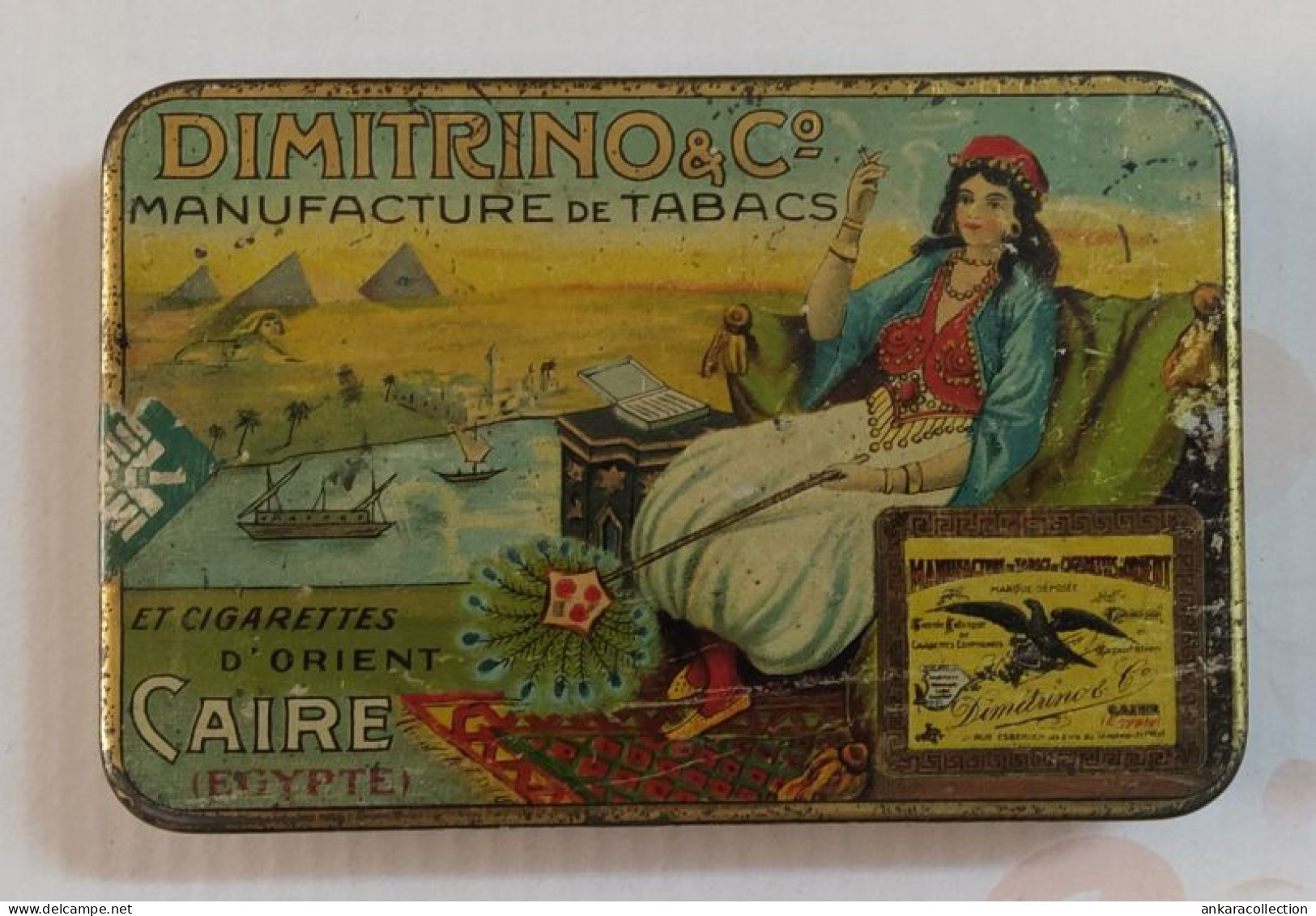 AC - DIMITRINO Co MANUFACTURE DE TABACS CAIRE EGYPTE CIGARETTE - TOBACCO EMPTY VINTAGE TIN BOX - Cajas Para Tabaco (vacios)