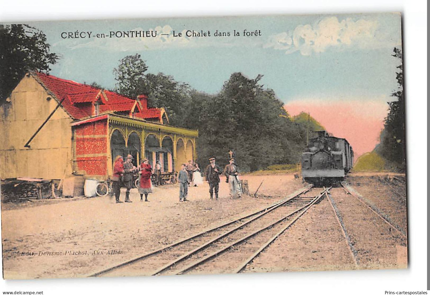 CPA 80 Crécy En Ponthieu La Chalet Dans La Forêt La Gare Et Le Train Tramway - Crecy En Ponthieu
