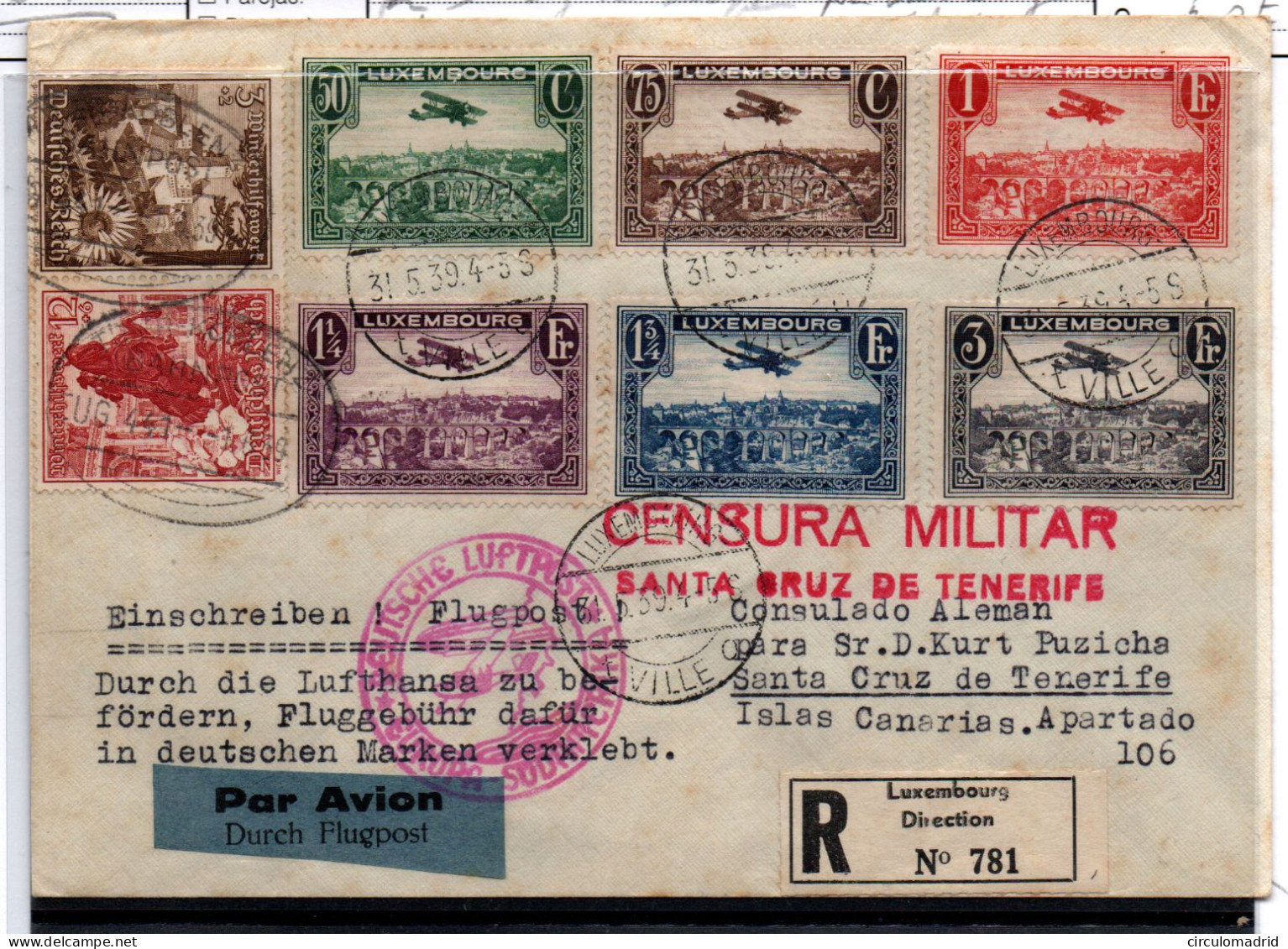 Luxemburgo (aéreo) Nº 1/6.  Año 1931/33 - Briefe U. Dokumente