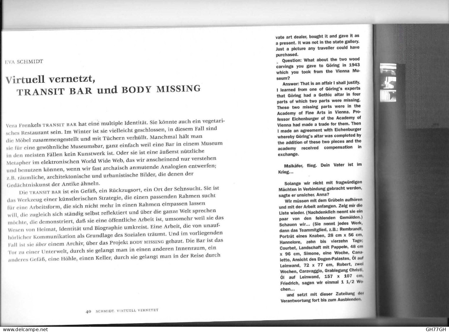 VERA FRENKEL -Body Missing -Exhibition/exposition Nov. 1996 -Texte Allemand/anglais - Cultural