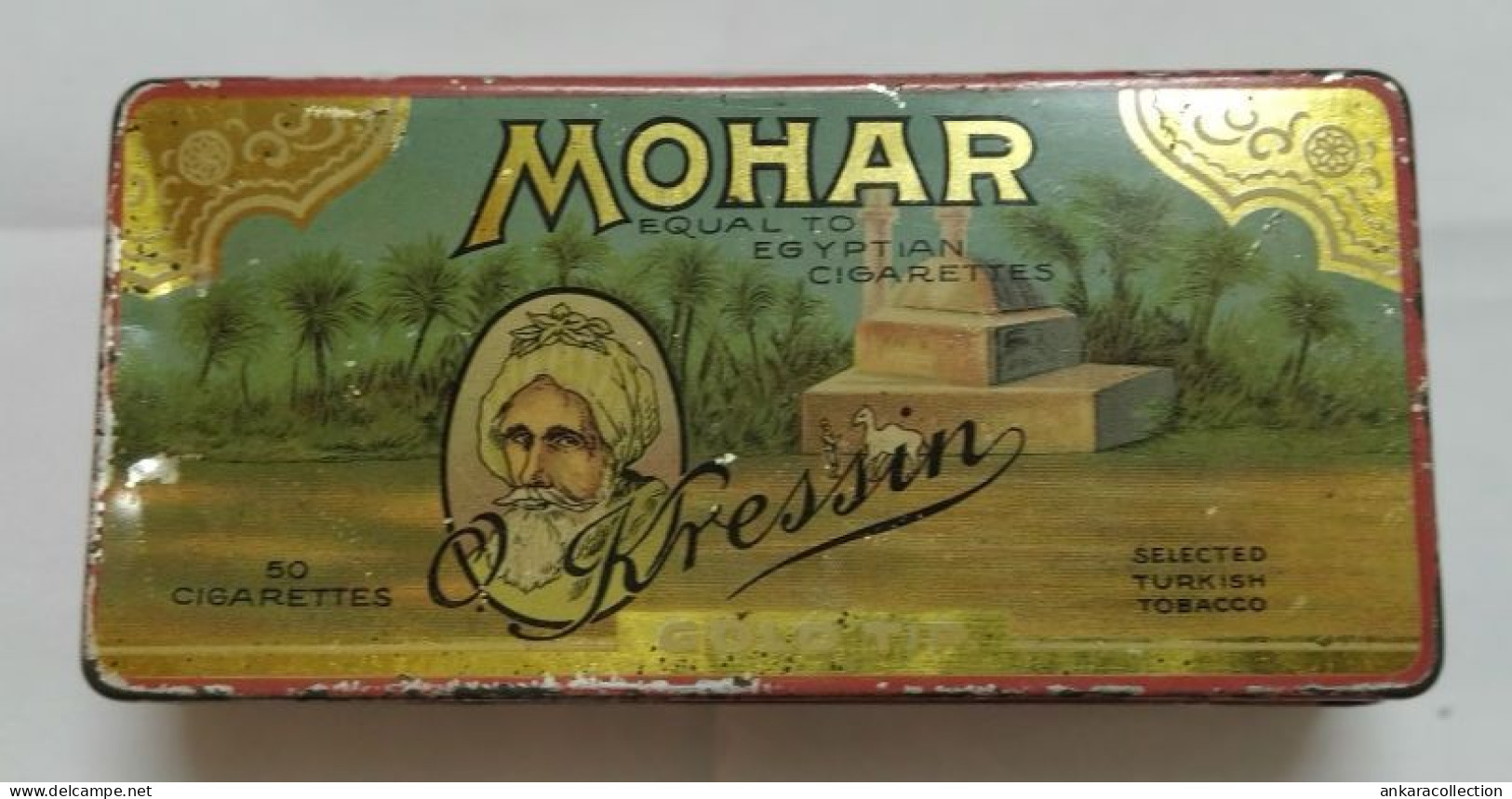 AC - MOHAR OTTO KRESSIN GOLD TIP EQUAL TO EGYPTIAN CIGARETTES  SELECTED TURKISH TOBACCO CIGARETTE EMPTY VINTAGE TIN BOX - Empty Tobacco Boxes