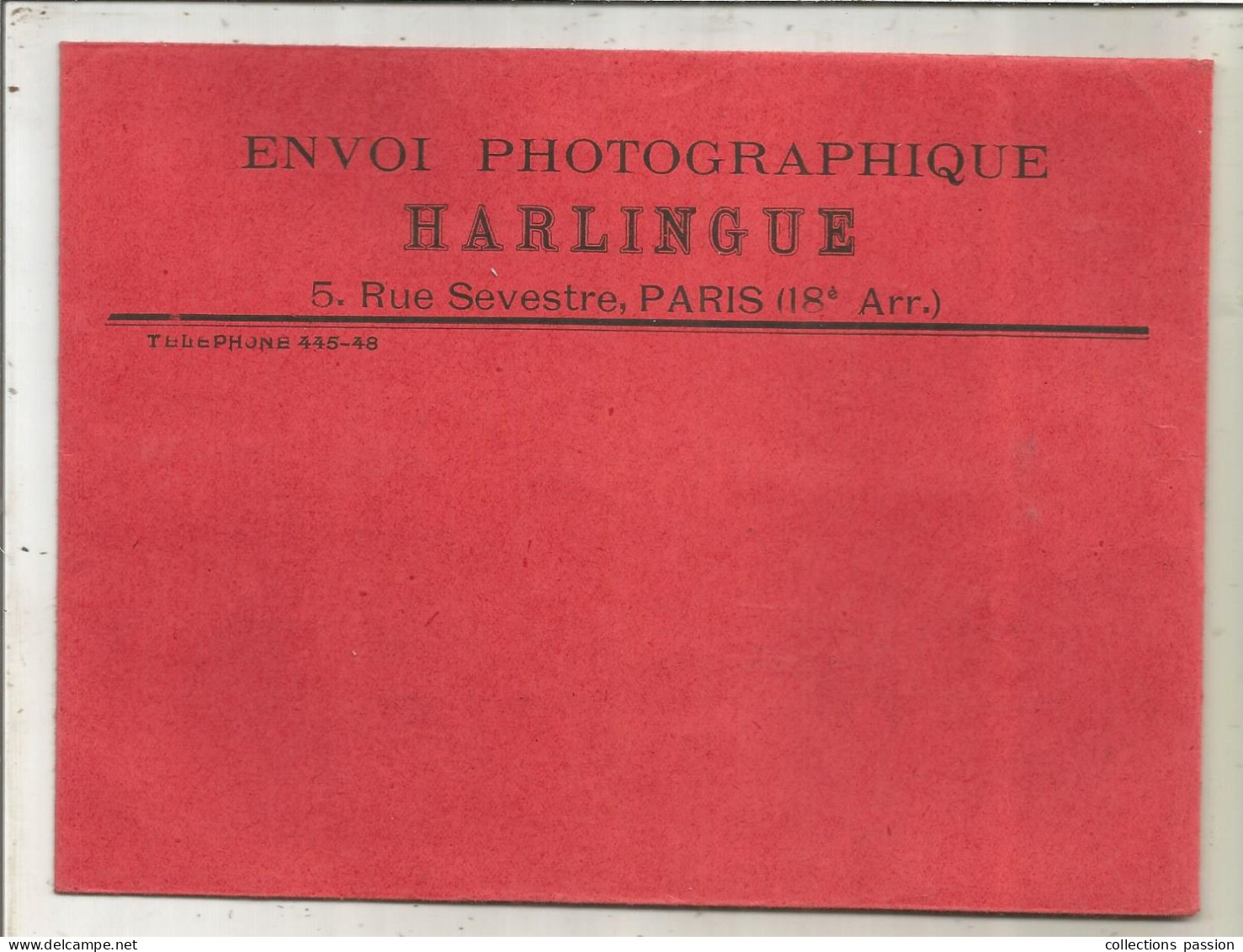 Publicité, Enveloppe , Envoi Photographique HARLINGUE, 5 Rue Sevestre, Paris 18 E, 200 X 145 Mm, Frais Fr 1.75 E - Advertising