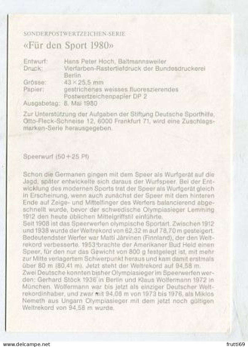 MC 145183 GERMANY / BERLIN WEST - 1980 - Für Den Sport 1980 - Maximum Cards