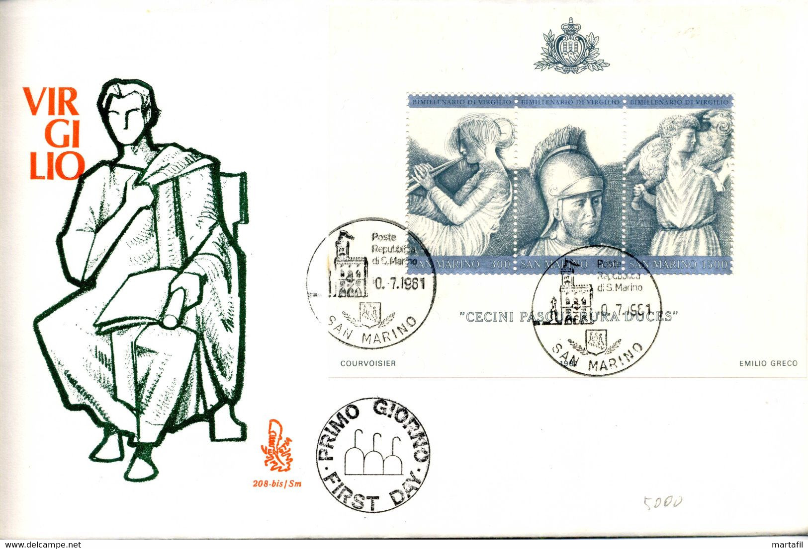 1981 SAN MARINO FDC Bimillenario Della Morte Di Virgilio BF - FDC