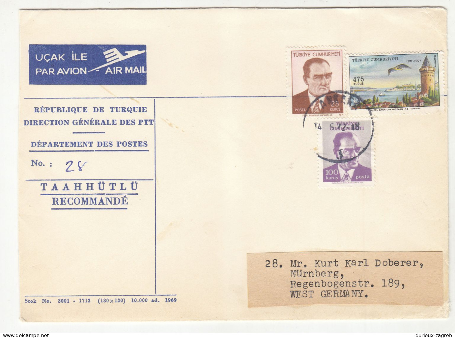 Turkey Letter Cover Posted 1972 To Germany  B230720 - Cartas & Documentos