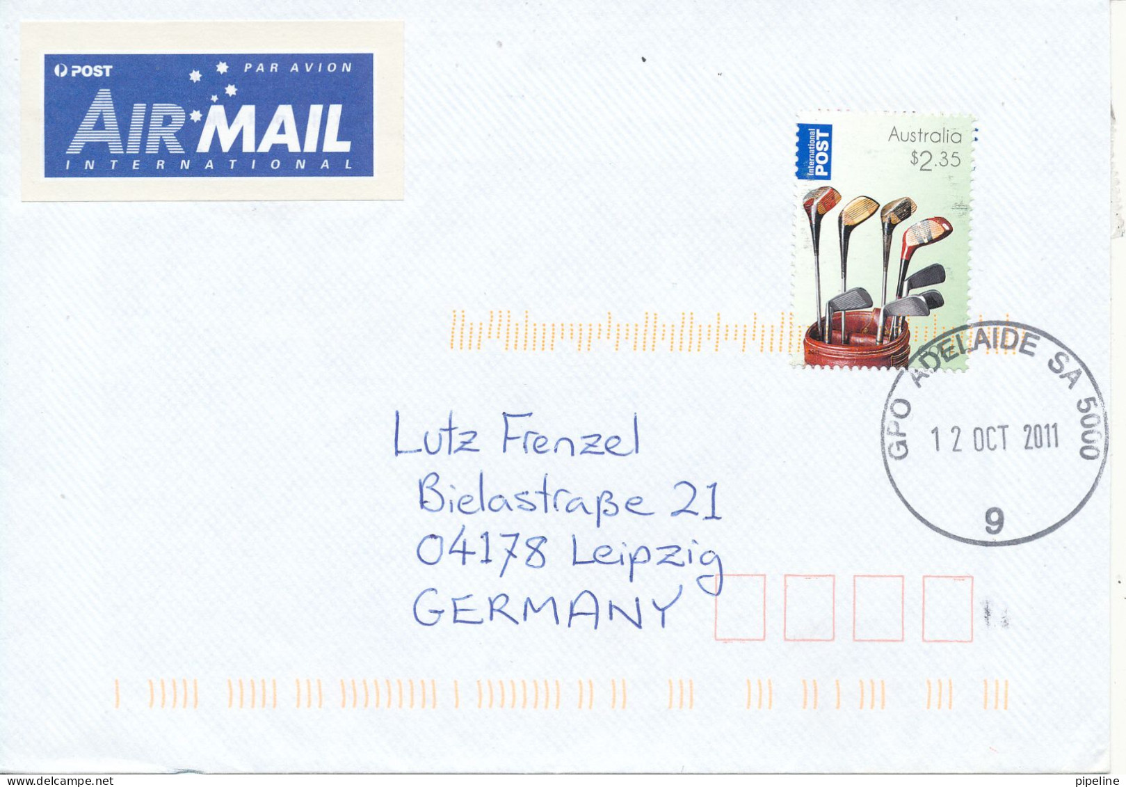 Australia Cover Sent Air Mail To Germany 12-10-2011 Single Franked GOLF - Briefe U. Dokumente