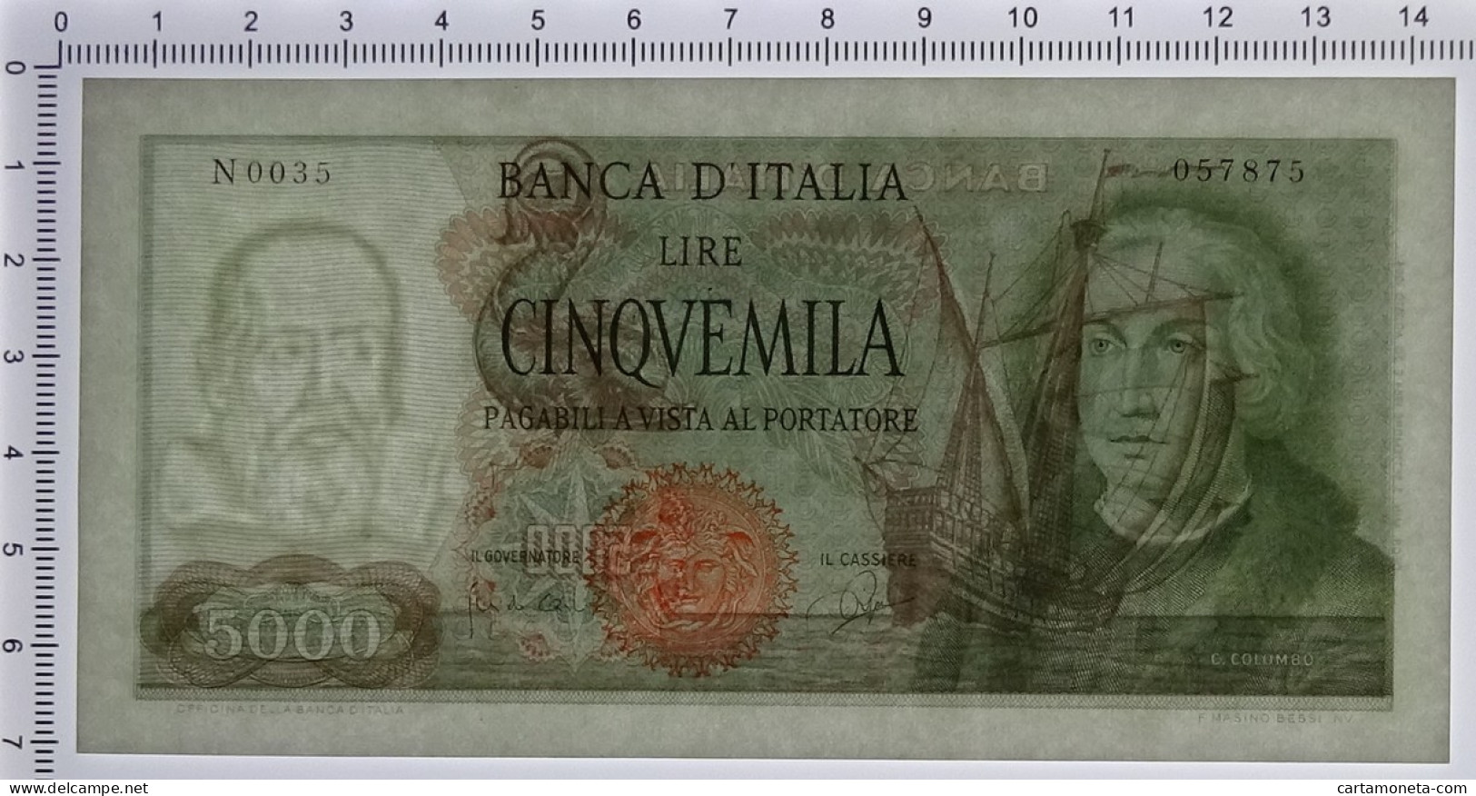 5000 LIRE CRISTOFORO COLOMBO I TIPO MEDUSA 03/09/1964 QFDS - Altri & Non Classificati