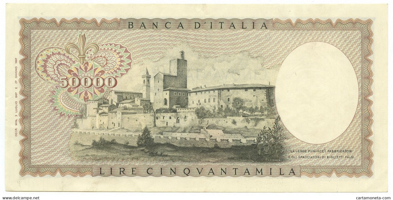50000 LIRE BANCA D'ITALIA LEONARDO DA VINCI MEDUSA 03/07/1967 SPL- - Altri & Non Classificati
