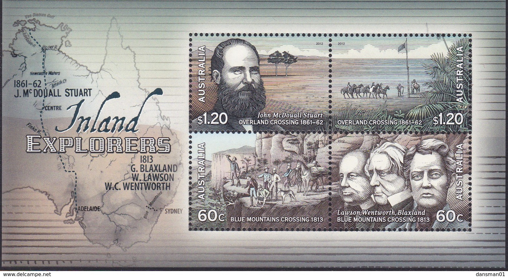 Australia  2012 'Inland Explorers' M/S Mint Never Hinged - Mint Stamps