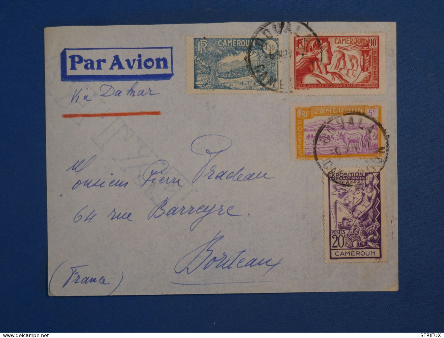 BV11 CAMEROUN   BELLE LETTRE RR  1937 DOUALA  A BORDEAUX  FRANCE ++AFF. INTERESSANT+ - Briefe U. Dokumente