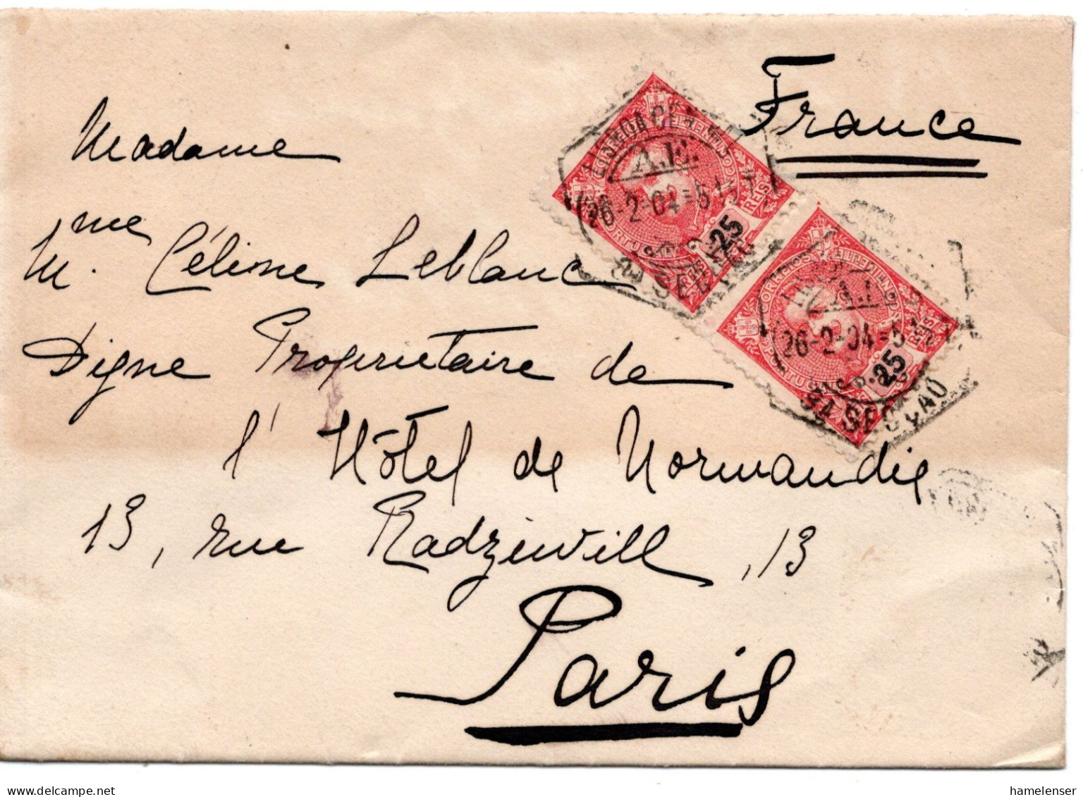 68104 - Portugal - 1904 - 2@25R A Bf LISBOA -> PARIS (Frankreich) - Altri & Non Classificati