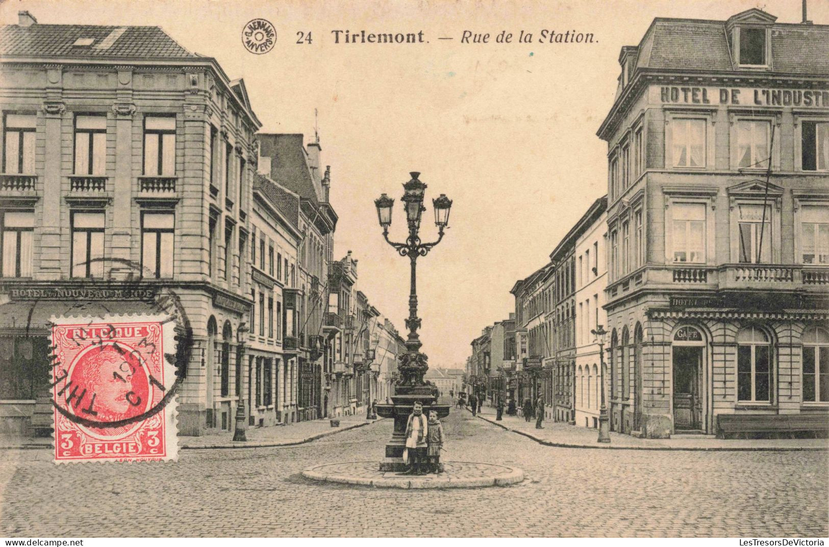 BELGIQUE - Tirlemont - Rue De La Station - Place - Enfants - Lampadaire - Animé - Carte Postale Ancienne - Leuven