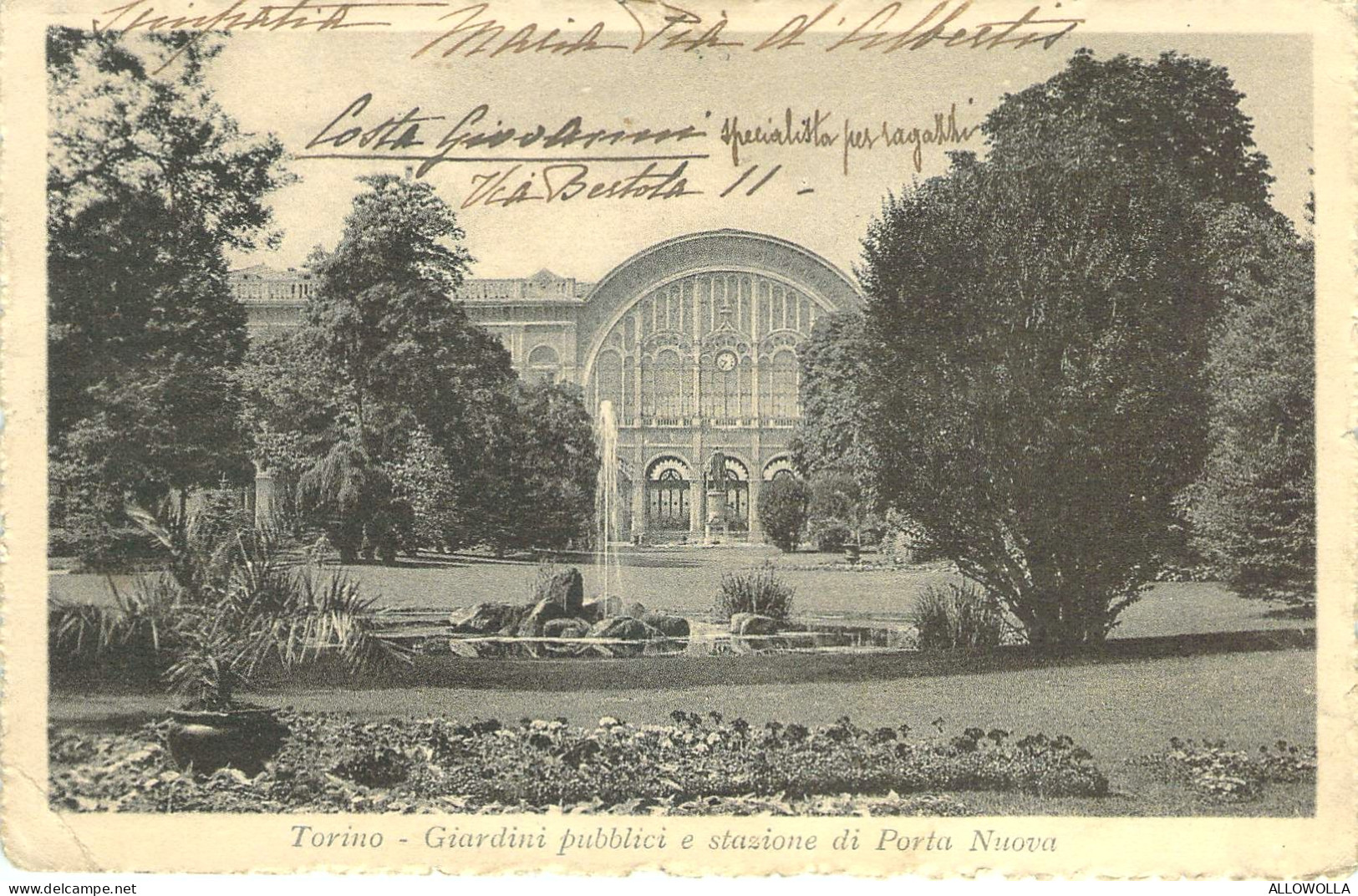 21363 " TORINO-GIARDINI PUBBLICI E STAZIONE DI PORTA NUOVA "-VERA FOTO-CART. POST. SPED.1916 - Stazione Porta Nuova