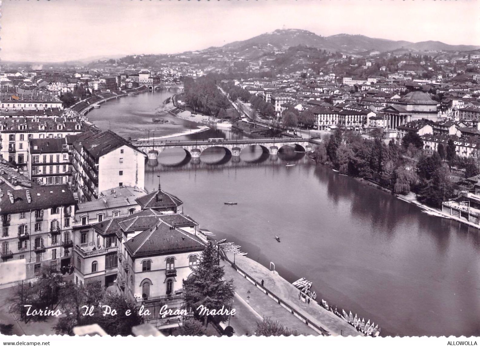 21366 " TORINO-IL PO E LA GRAN MADRE " PANORAMA-VERA FOTO-CART. POST. SPED.1952 - Fiume Po