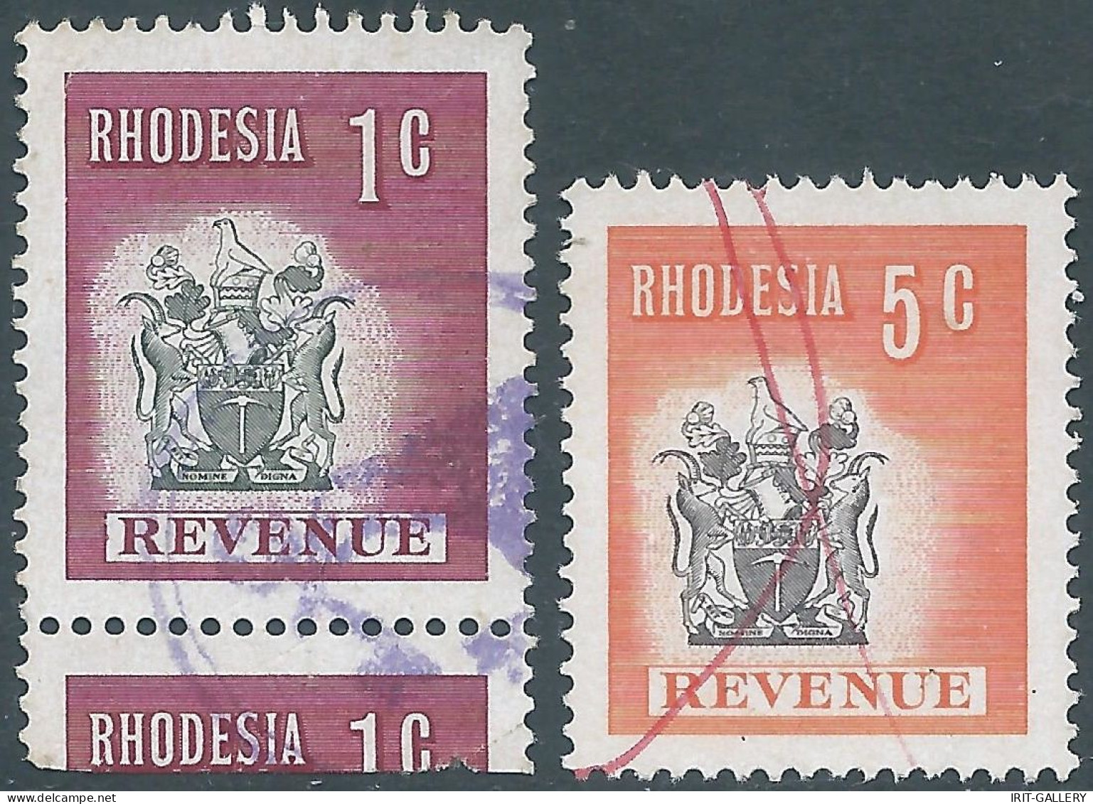 Great Britain,RHODESIA , Revenue Stamps Tax - Fiscal 1c & 5c,Used - Southern Rhodesia (...-1964)