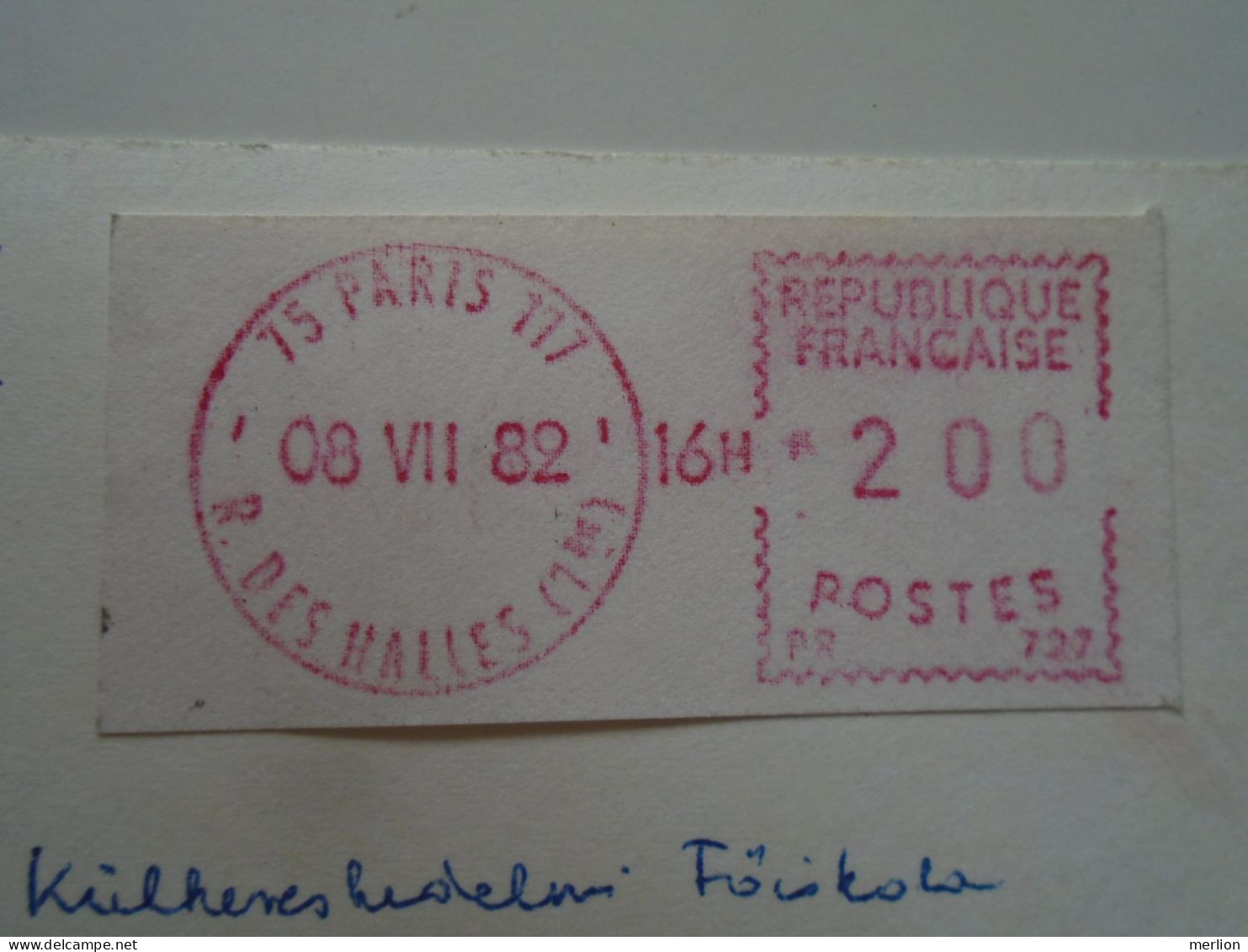 D196634  France VIGNETTE AFFRANCHISSEMENT  Paris  - 1982  -  08 VII 82' 16h   Sent To Hungary - 1985 « Carrier » Paper