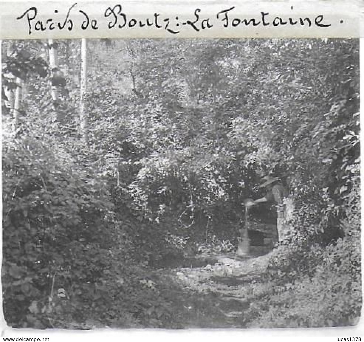 01 / AIN / PARIS DE BOUTZ / LA FONTAINE / DEBUT 20 EME / PLAQUE DE VERRE PHOTO STEREO / RARE CLICHE - Plaques De Verre