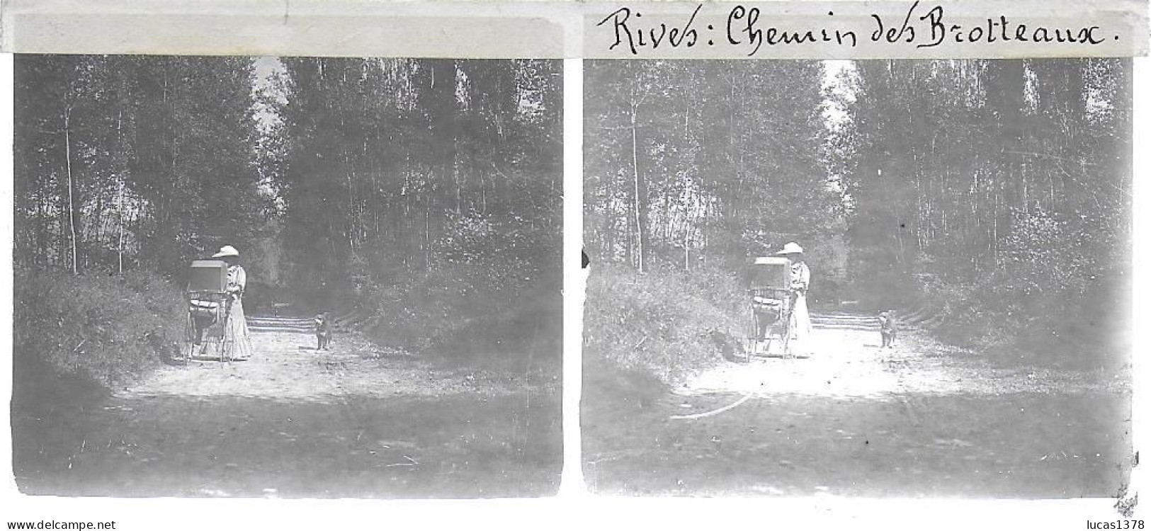 01 / AIN / RIVES . CHEMIN DES BROTTEAUX  / DEBUT 20 EME / PLAQUE DE VERRE PHOTO STEREO / - Plaques De Verre