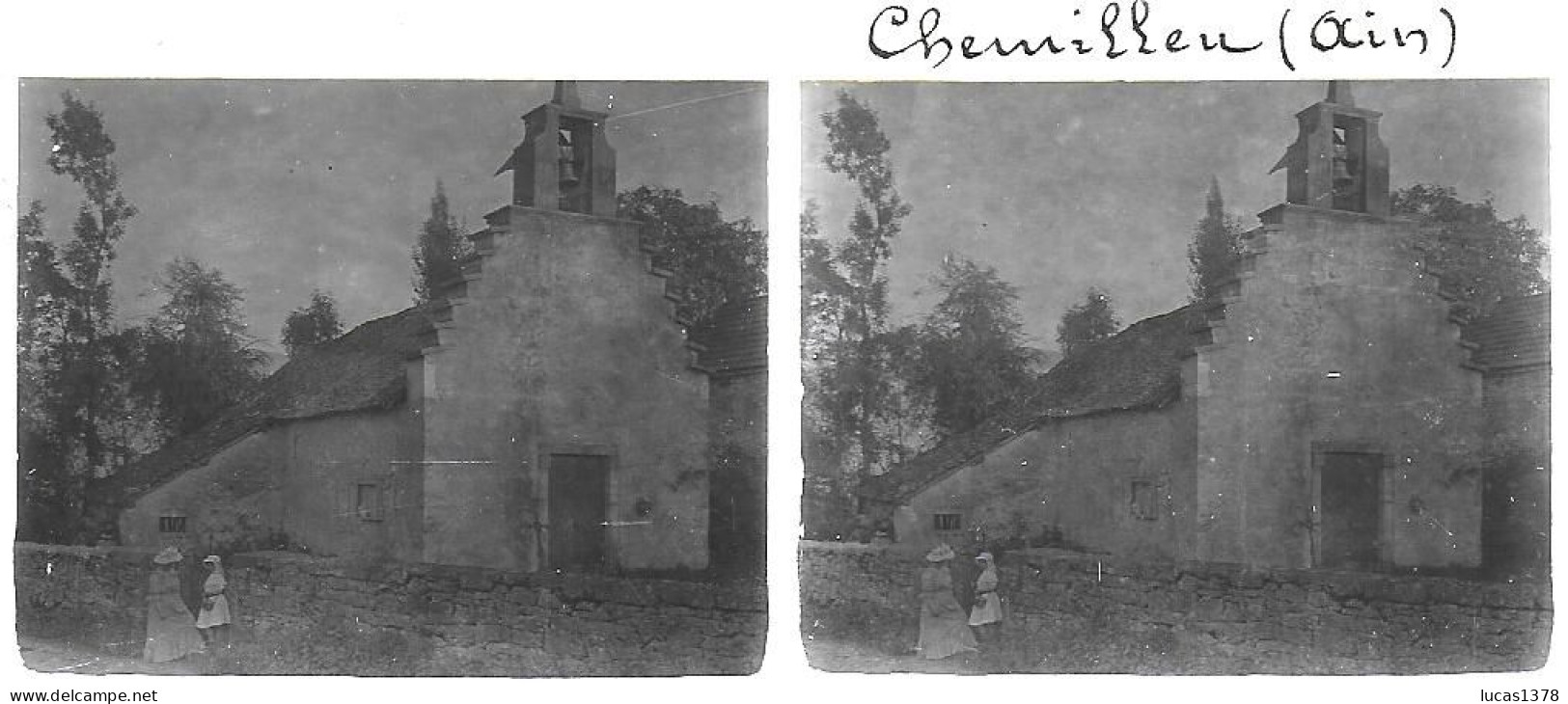 01 / AIN / CHEMILLEUX / L EGLISE / DEBUT 20 EME / PLAQUE DE VERRE PHOTO STEREO / - Plaques De Verre