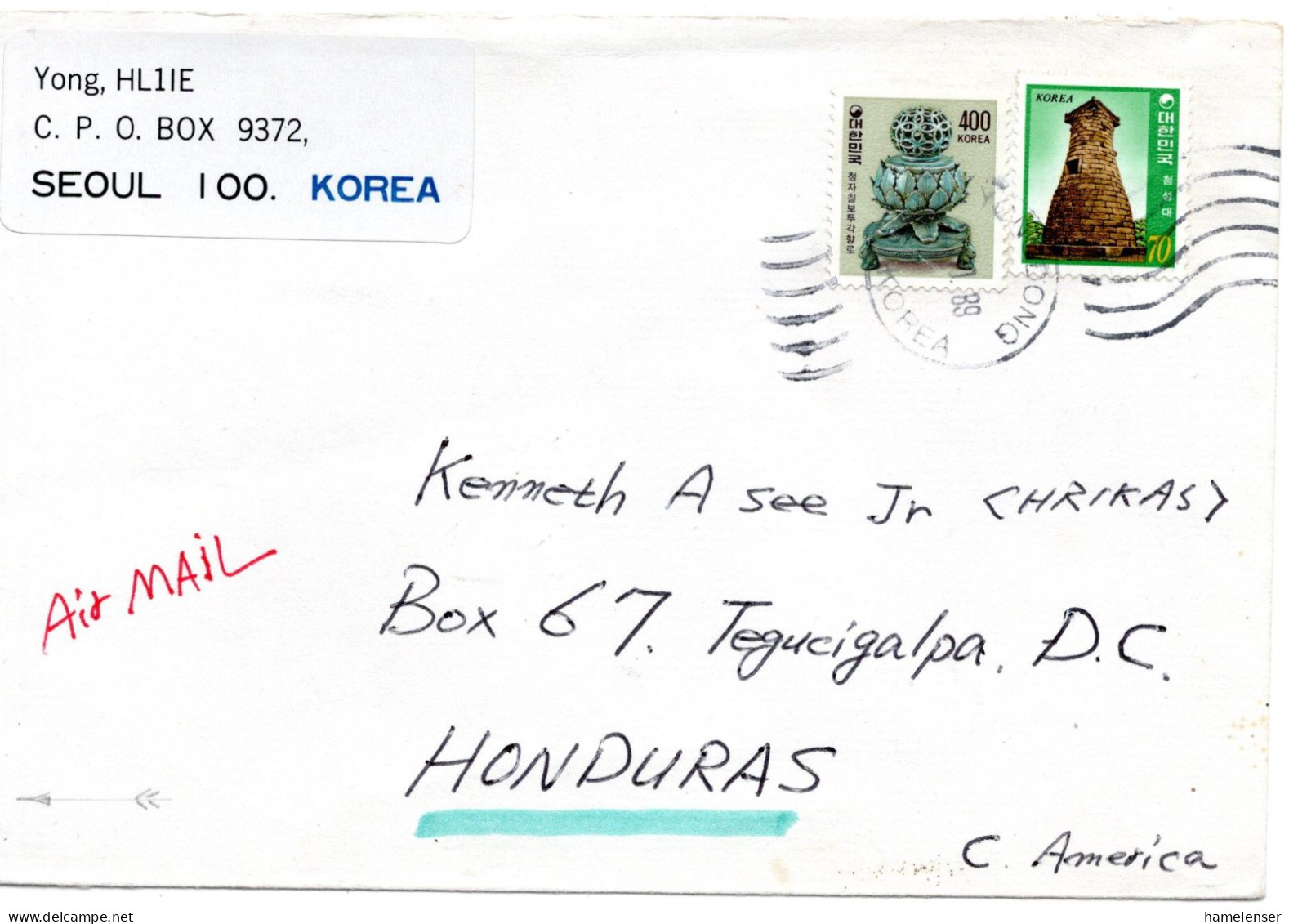 68114 - Korea-Süd - 1989 - 400W Raeucherfass MiF A LpBf YON DONG -> ... (Honduras) - Corée Du Sud