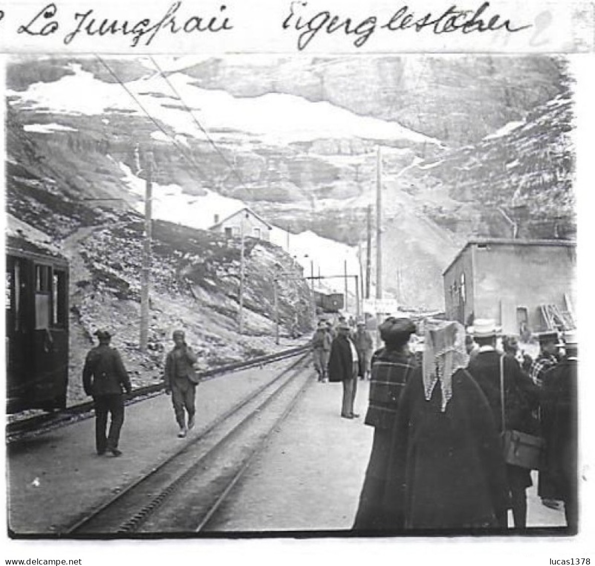 SUISSE / GARE / CHEMIN DE FER DE LA JUNGFRAU / EIGER..... / DEBUT 20 EME / PLAQUE DE VERRE PHOTO STEREO / - Plaques De Verre