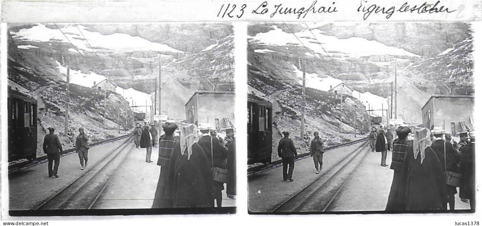 SUISSE / GARE / CHEMIN DE FER DE LA JUNGFRAU / EIGER..... / DEBUT 20 EME / PLAQUE DE VERRE PHOTO STEREO / - Plaques De Verre