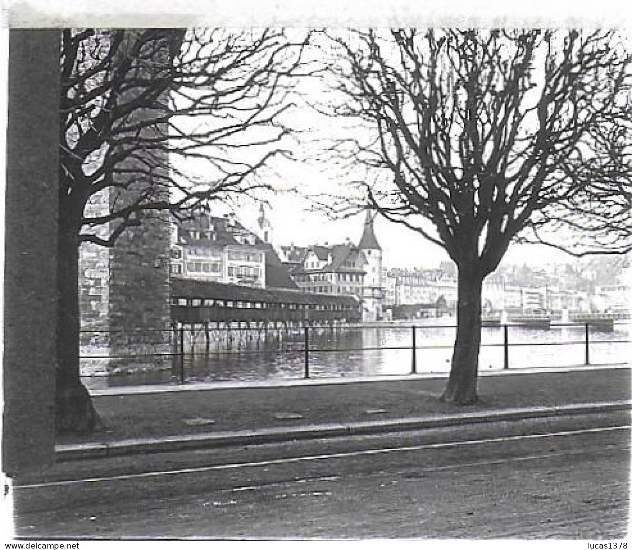 SUISSE / LUCERNE / PONT DE LA CHAPELLE / DEBUT 20 EME / PLAQUE DE VERRE PHOTO STEREO / - Plaques De Verre