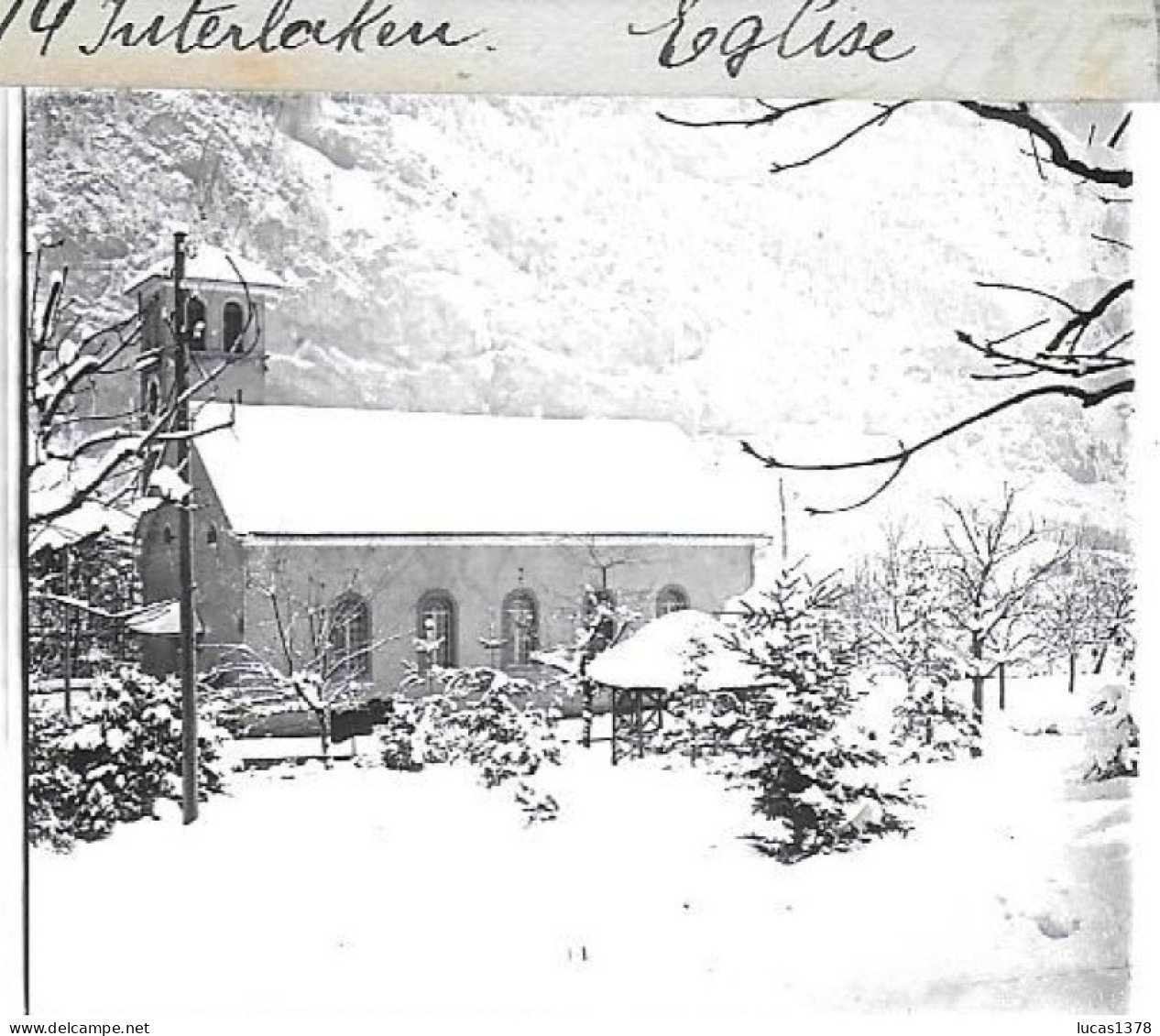 SUISSE / INTERLAKEN / EGLISE SOUS LA NEIGE / DEBUT 20 EME / PLAQUE DE VERRE PHOTO STEREO / - Plaques De Verre