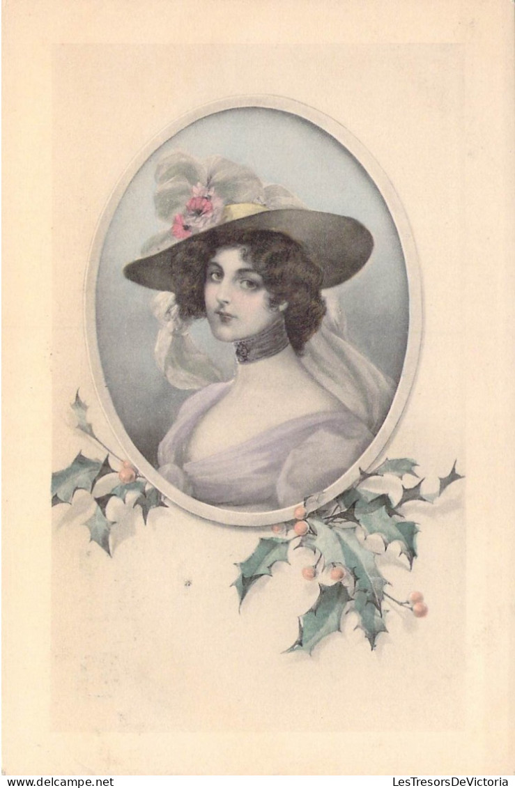 FANTAISIE - Femme - Médaillon - Chapeau - Carte Postale Ancienne - Donne