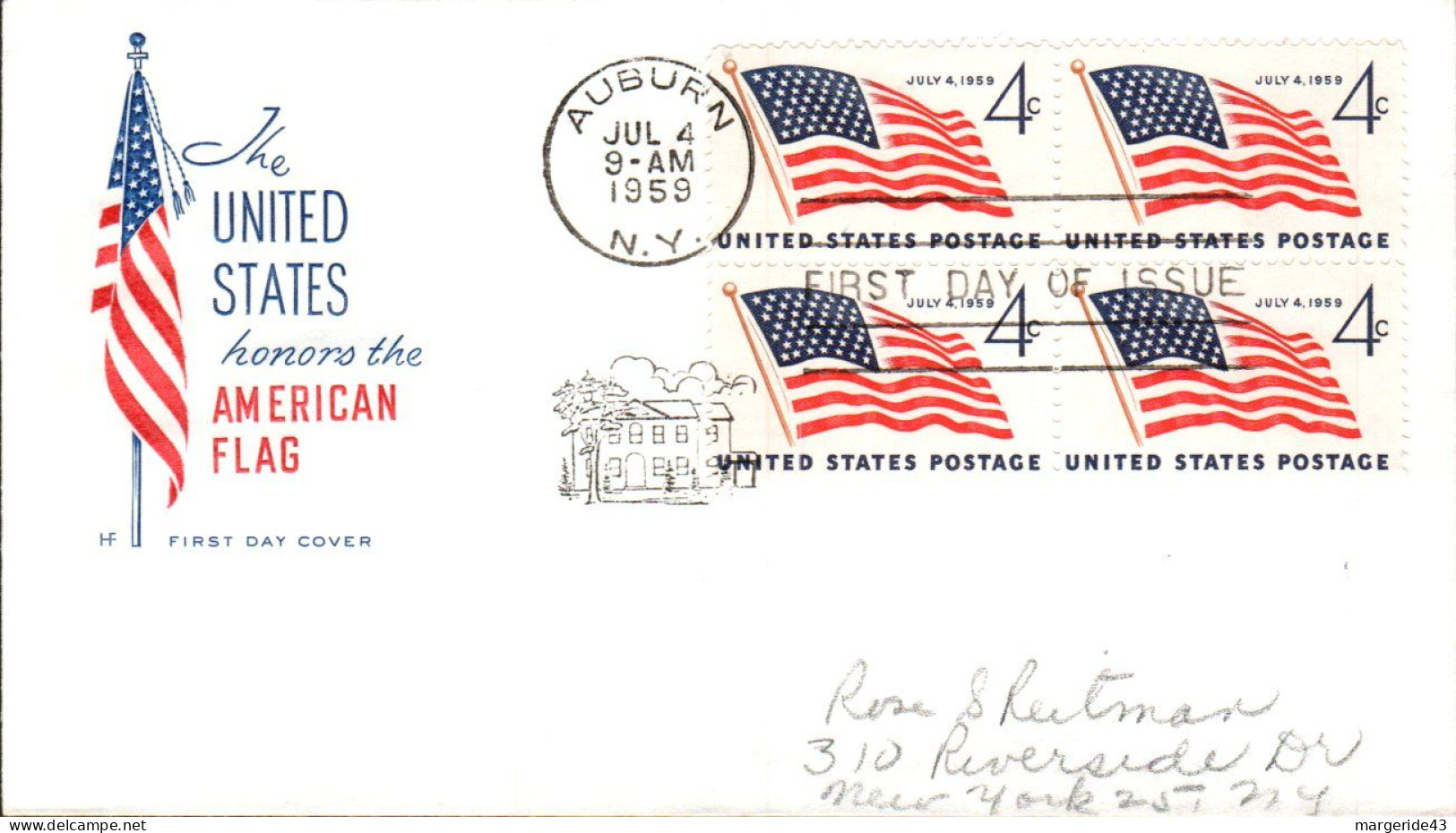 USA ETATS UNIS LETTRE FDC 1959 AMERICAN FLAG - 1951-1960