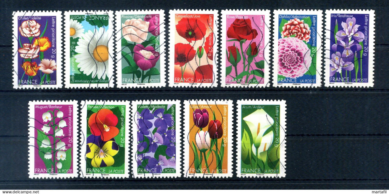 2012 FRANCIA SET USATO 5109/5120 Il Linguaggio Dei Fiori, Flowers, Flora - Used Stamps