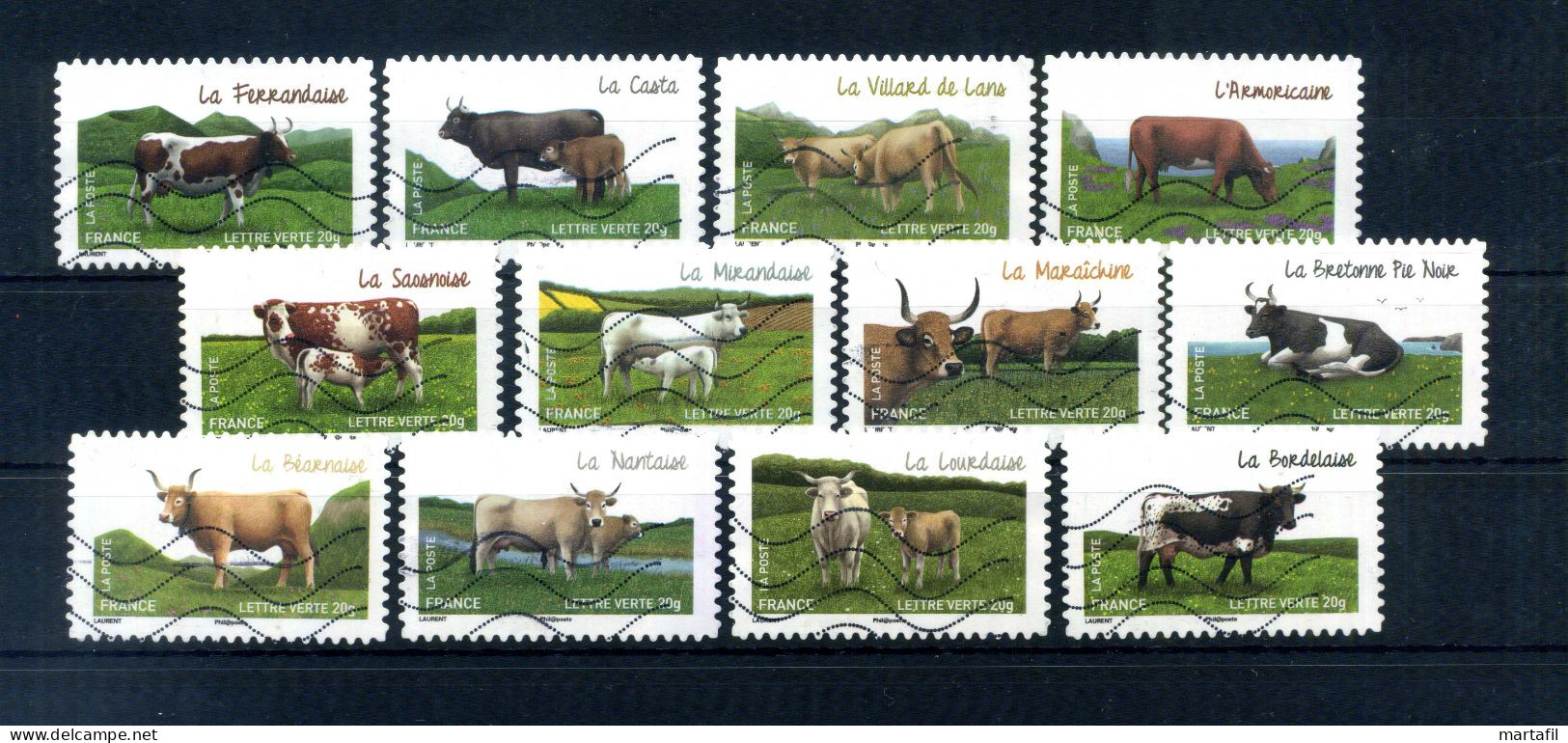 2014 FRANCIA SET USATO 5613/5624 Razze Bovine Francesi, Mucche - Oblitérés