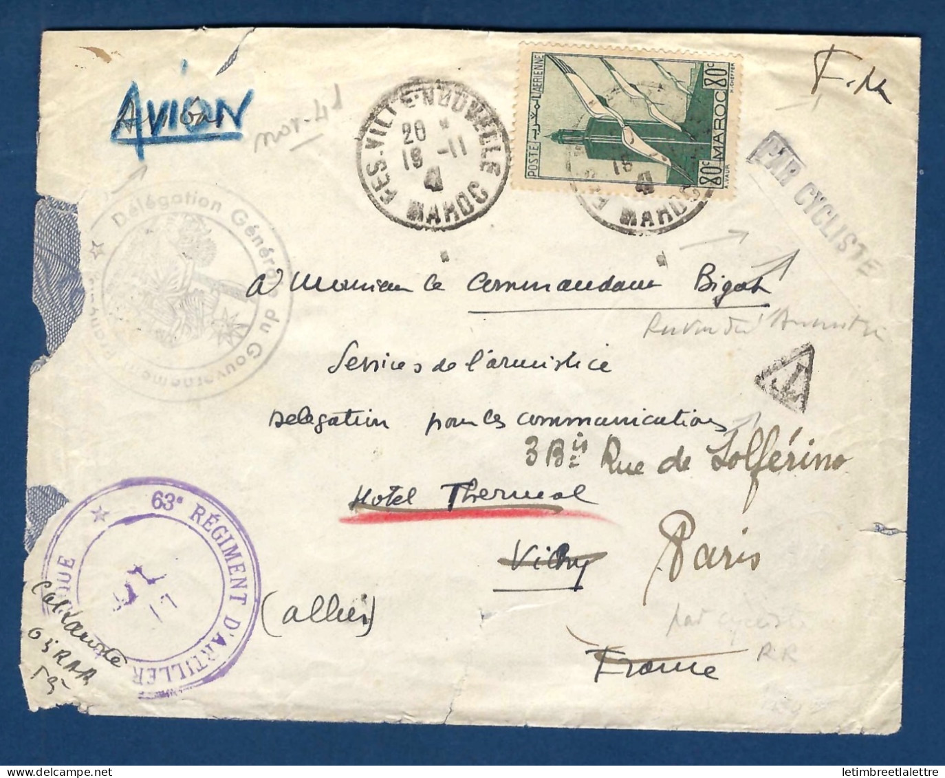 Maroc - Franchise Militaire Par Avion - Courrier Distribué Par Cycliste - 1941 - Lettres & Documents