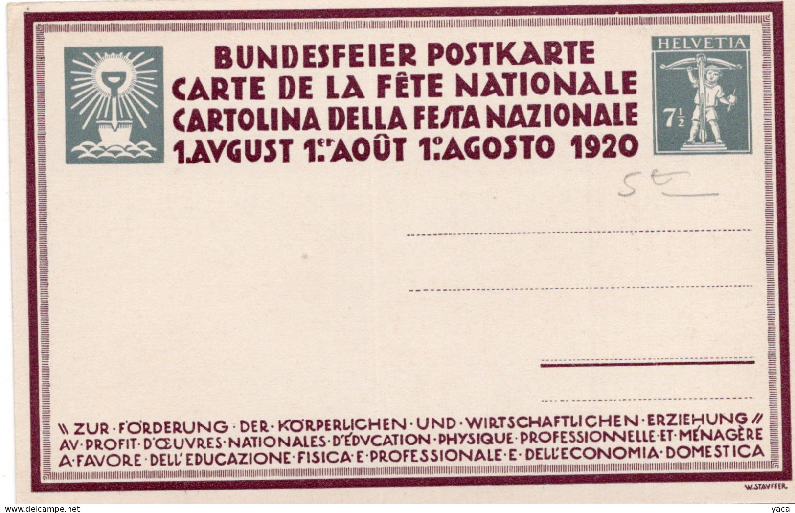 Suisse -  Festa Nazionale 1° Agosto 1920 - Bucheron Dans La Neige En Forêt - Sylviculture - Illustrateur - Manifestazioni