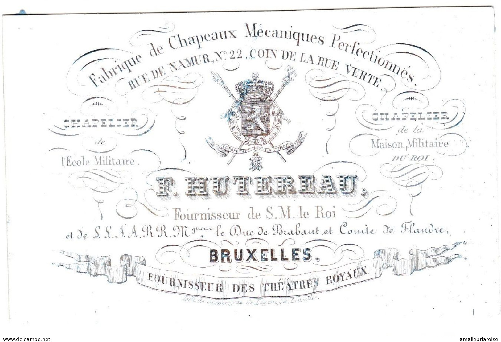 Belgique "Carte Porcelaine" Porseleinkaart,P. Hutereau, Chapeaux, Fournisseur De S. M. Le Roi, Bruxelles, Dim:112 X 70mm - Porcelana