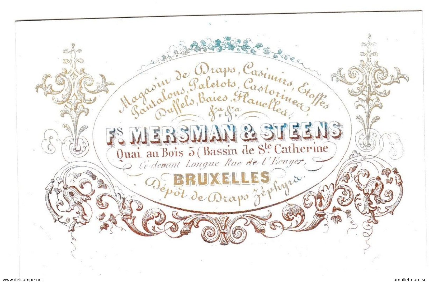 Belgique "Carte Porcelaine" Porseleinkaart, Fs. Mersman & Steens, Draps, Casimirs, Bruxelles, Dim:98 X 63mm - Cartoline Porcellana