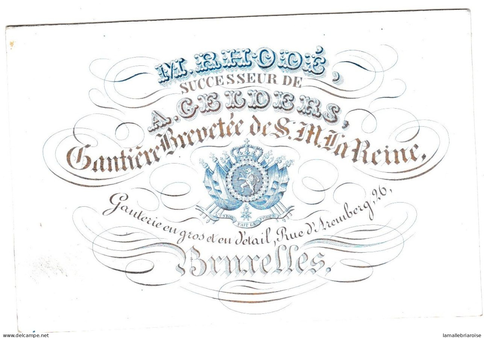 Belgique "Carte Porcelaine" Porseleinkaart, M. Rhodé, Gantoère Brevetée De S. M. La Reine , Bruxelles, Dim:100 X 67mm - Cartes Porcelaine