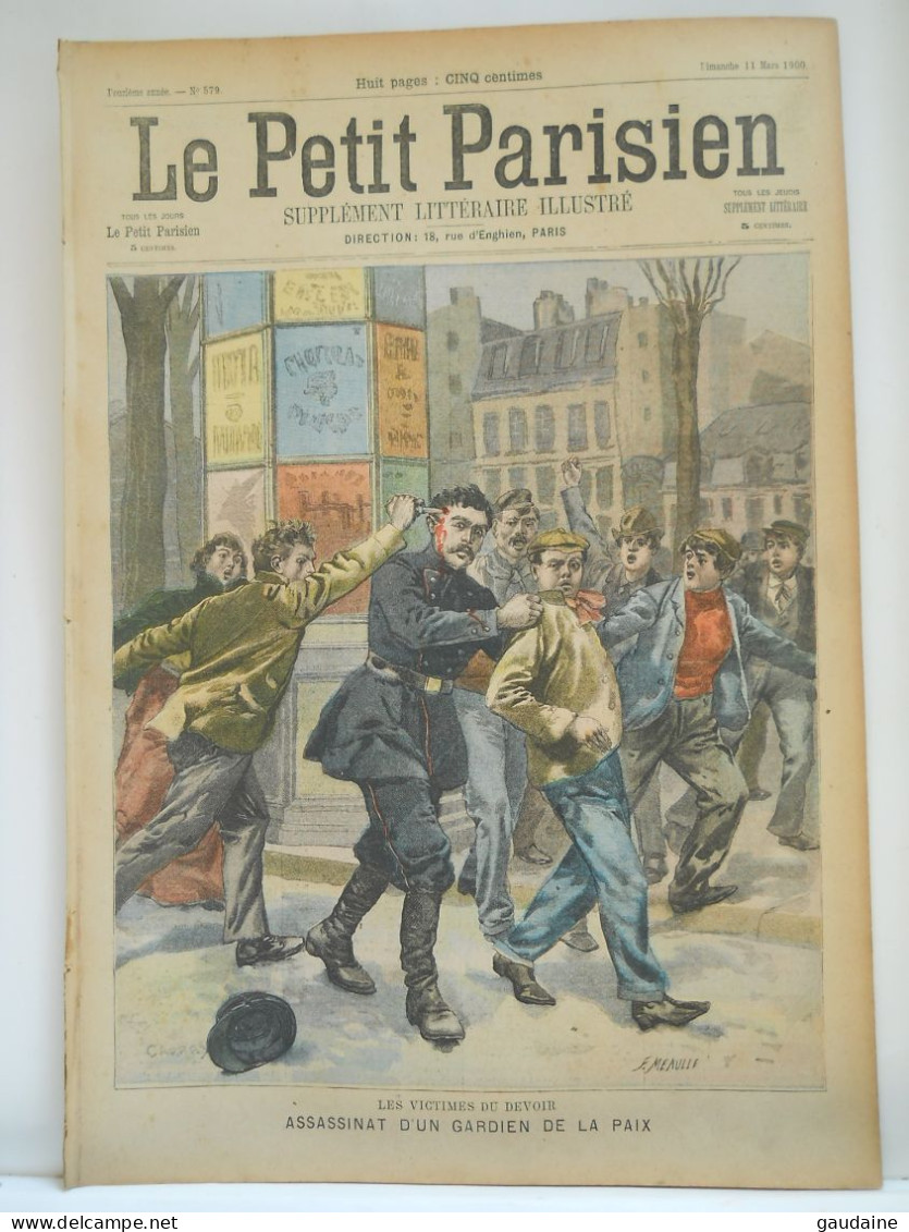 LE PETIT PARISIEN N°579 – 11 MARS 1900 – ASSASSINAT D'UN GARDIEN DE LA PAIX RUE VERGNIAUD - ELEPHANT - PANIQUE A LONDRES - Le Petit Parisien
