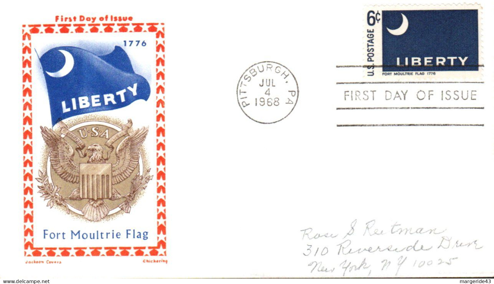 USA ETATS UNIS LETTRE FDC 1968 FORT MOULTRIE FLAG - 1951-1960
