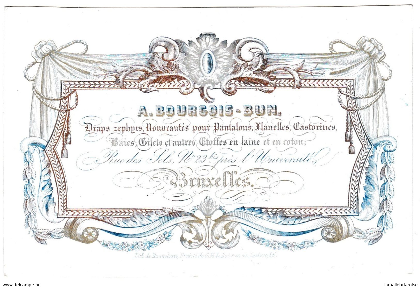 Belgique "Carte Porcelaine" Porseleinkaart, A. Bourgois Bun, Draps étoffes ..., Bruxelles, Dim:134 X 88mm - Cartoline Porcellana