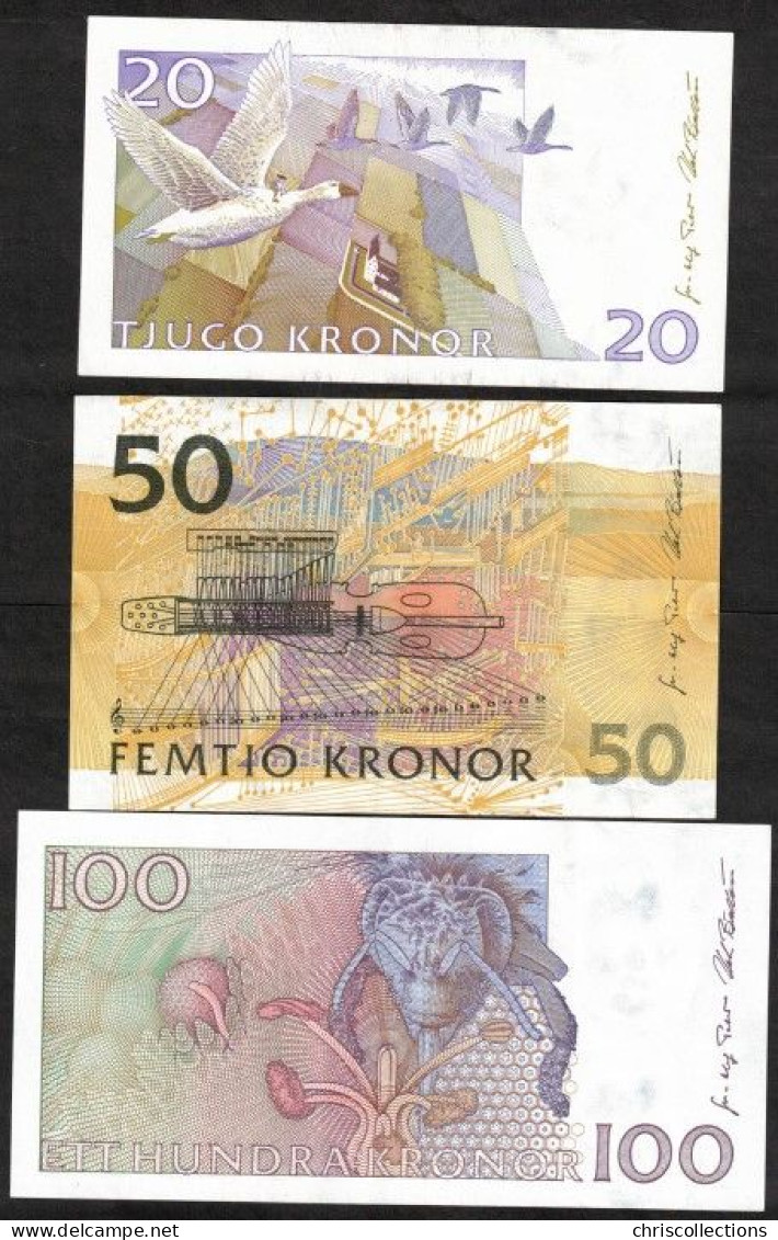 SUEDE - Lot De 3 Billets - 20 Kronor , 50 Kronor Et 100 Kronor  - XF/XF+ - Suède